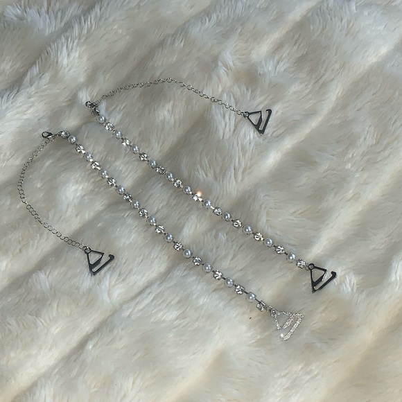Bra straps replacement pearl and crystal diamond jewel silver chain Bra straps - Picture 2 of 13